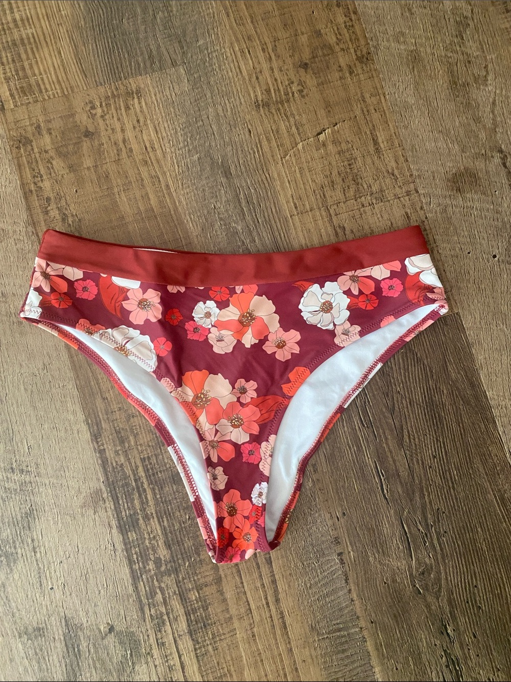 Cupshe Red Floral High-Cut Bikini Bottom